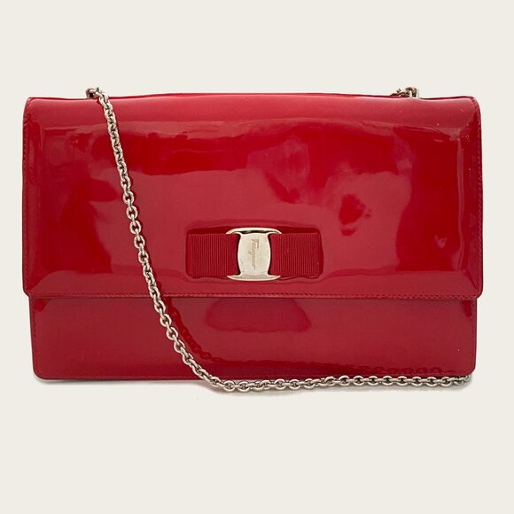 Salvatore Ferragamo Ginny Vara Bow Red Patent Leather Bag - Picture 11 of 11